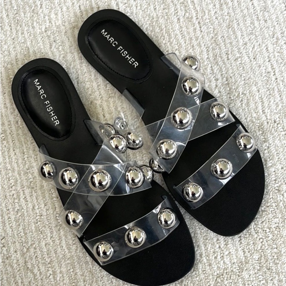 MARC FISHER BLACK SANDALS  CLEAR STRAPS SIZE 5.5